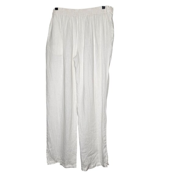 Dolma S/M White Linen Drawstring Pants Elastic Waist & Pockets Pull On Wide Leg - Picture 2 of 12